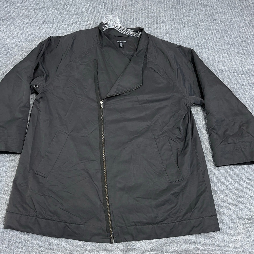 Eileen Fisher Jacket Women XL Asymmetrical Zip Fleece Lined Nylon Windbreaker
